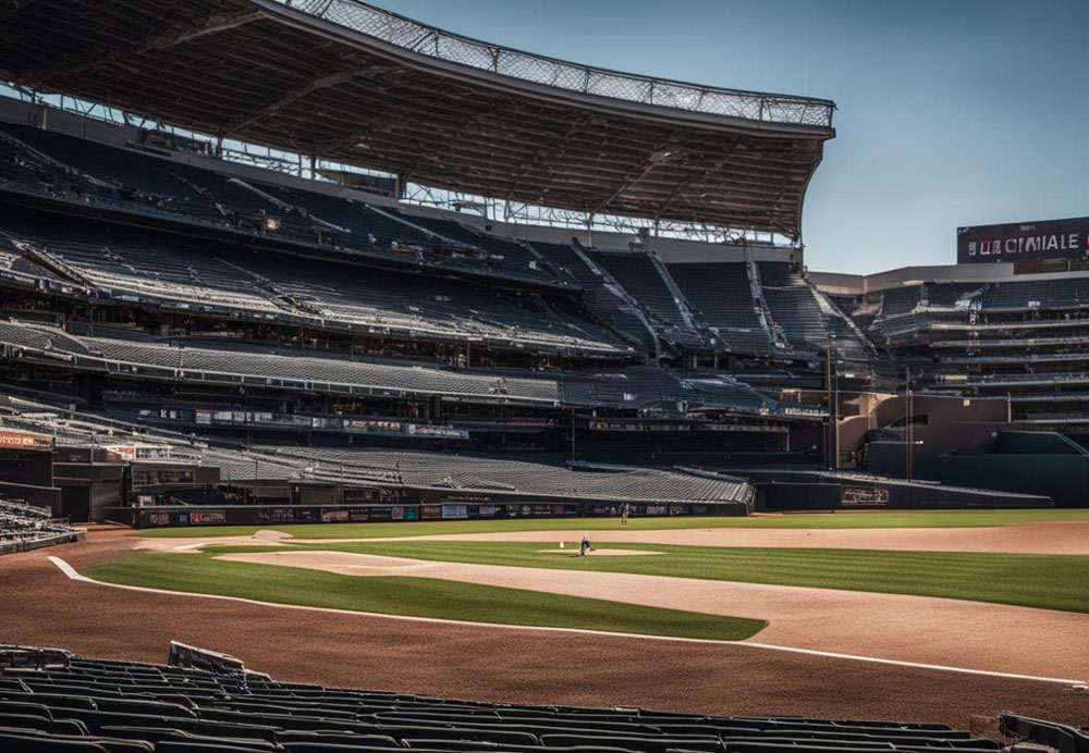 A baseball stadium with empty seats
