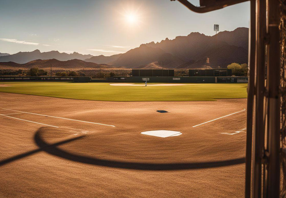 A baseball field with a field and a baseball bat