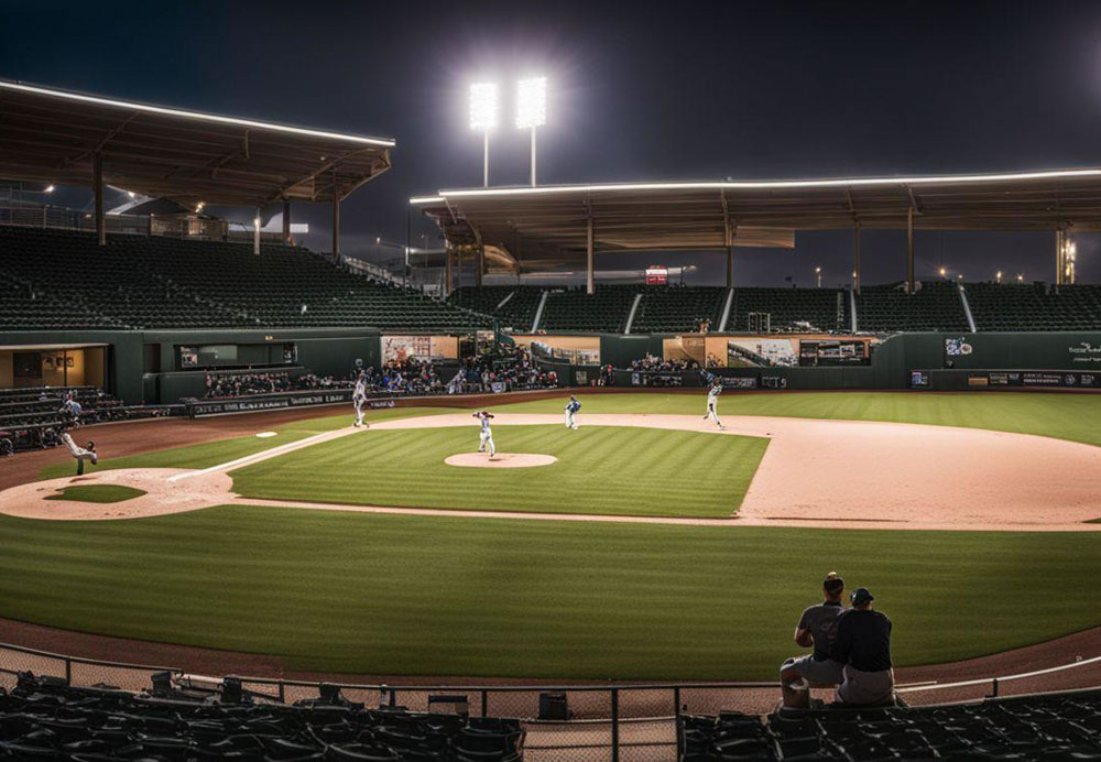 A baseball field with people on the field