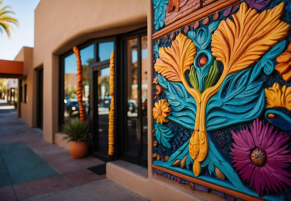 Vibrant colors and intricate designs fill the bustling streets of Scottsdale, Arizona. Art galleries showcase a diverse range of styles, while outdoor sculptures and murals add a unique touch to the city's landscape